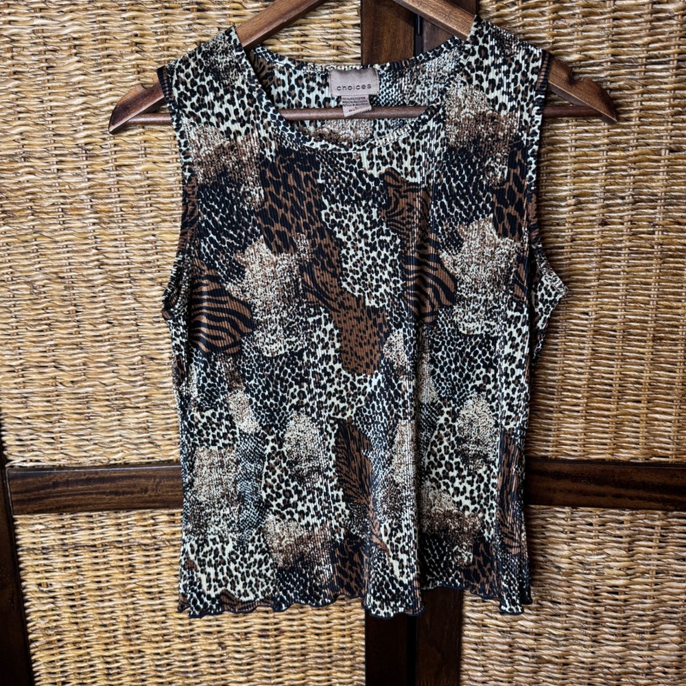 Y2K Cheetah Zebra Print Tank Top Micro Pleated Large